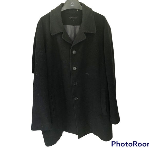 Calvin Klein Men's Solid Single Breasted Wool Blended Overcoat - Picture 3 of 12